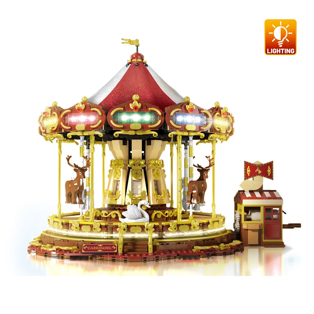

IN STOCK MOC Creativity Carousel With Lights Building Blocks Bricks Assembling Model DIY Toys for Children Birthday Gift Set