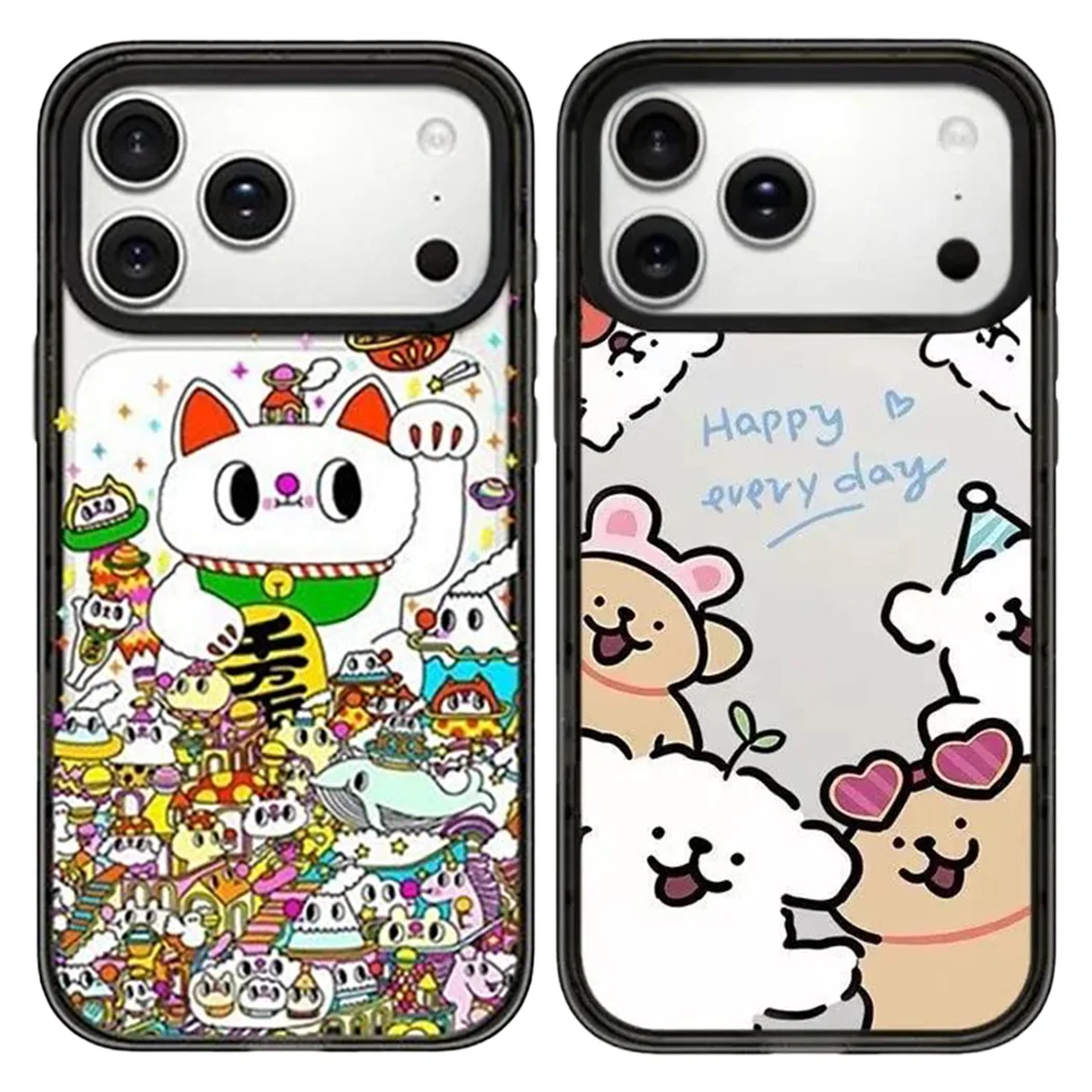 

Luck Cat Happy Puppies Acrylic Black Border Magnetic Case: Compatible with IPhone 17 16 15 14 13 12 Pro Max 17 Air