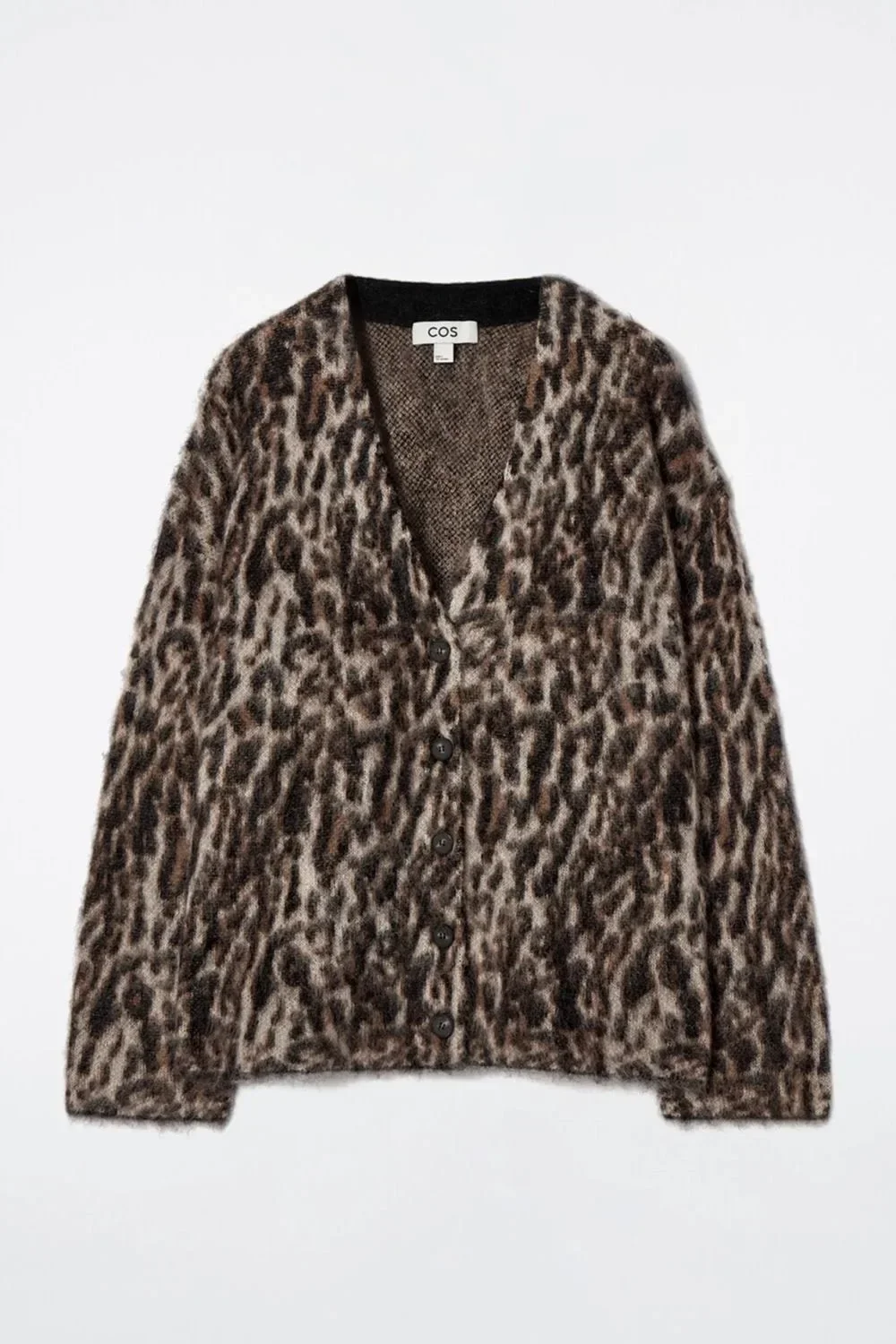 Women's Standard Version V-neck Leopard Knitted Cardigan Brown 2024 Winter New Product