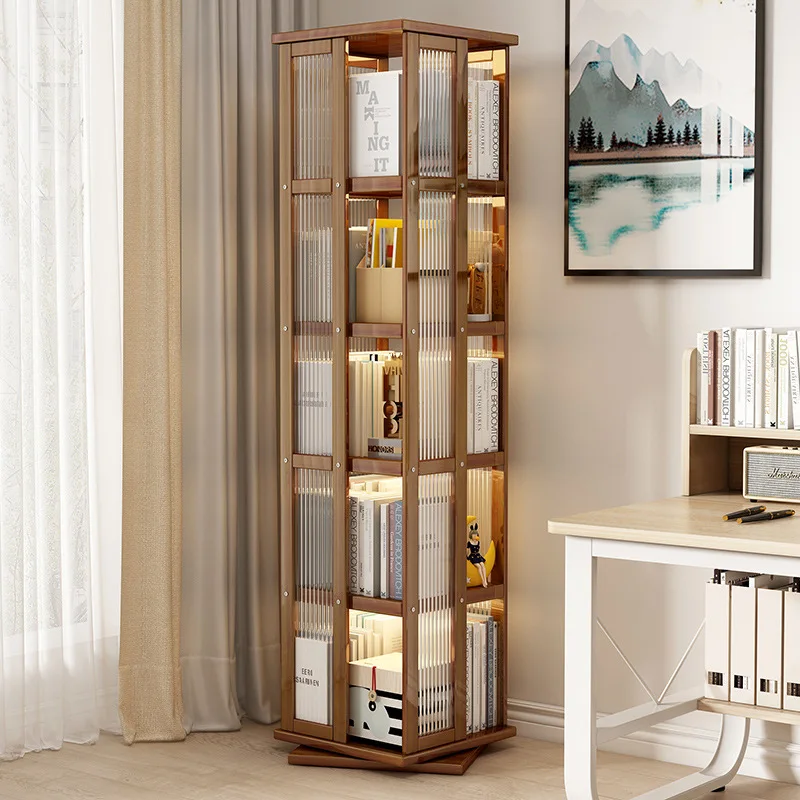 Rotating bookshelf Household 360-degree floor-to-ceiling multi-layer shelf Non-solid wood space-saving storage artifact Children