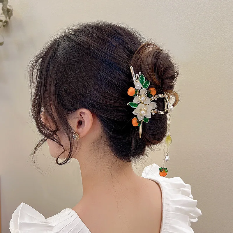 

Tassel Hair Claw China Style Retro Drop Flower Hair Clip Barrette Alloy Hairpin Ponytail Clip Crab Hanfu Accessories