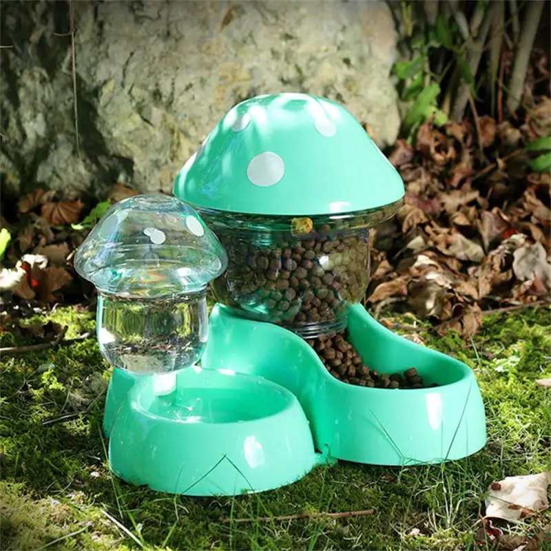 Pet Automatic Feeder Mushroom Type Anti-tipping Food Bowl Drinking Water Bottle Feeding Bowls For Dogs Cats