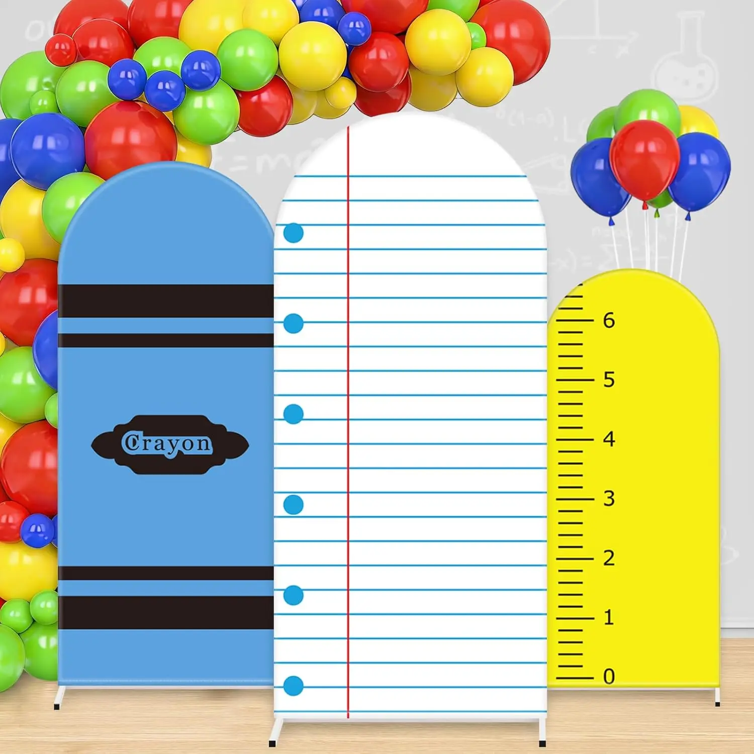 2-sided Back to School Arch Backdrop Covers Crayon Ruler Notebook First Day of School Background Classroom Party Banner Decor
