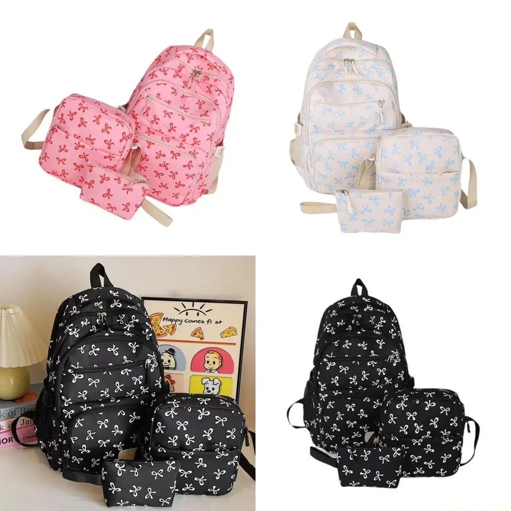 

X90D 3 Pcs Aesthetic Backpacks Set Student School Bag Bows Travel Backpacks for Daily