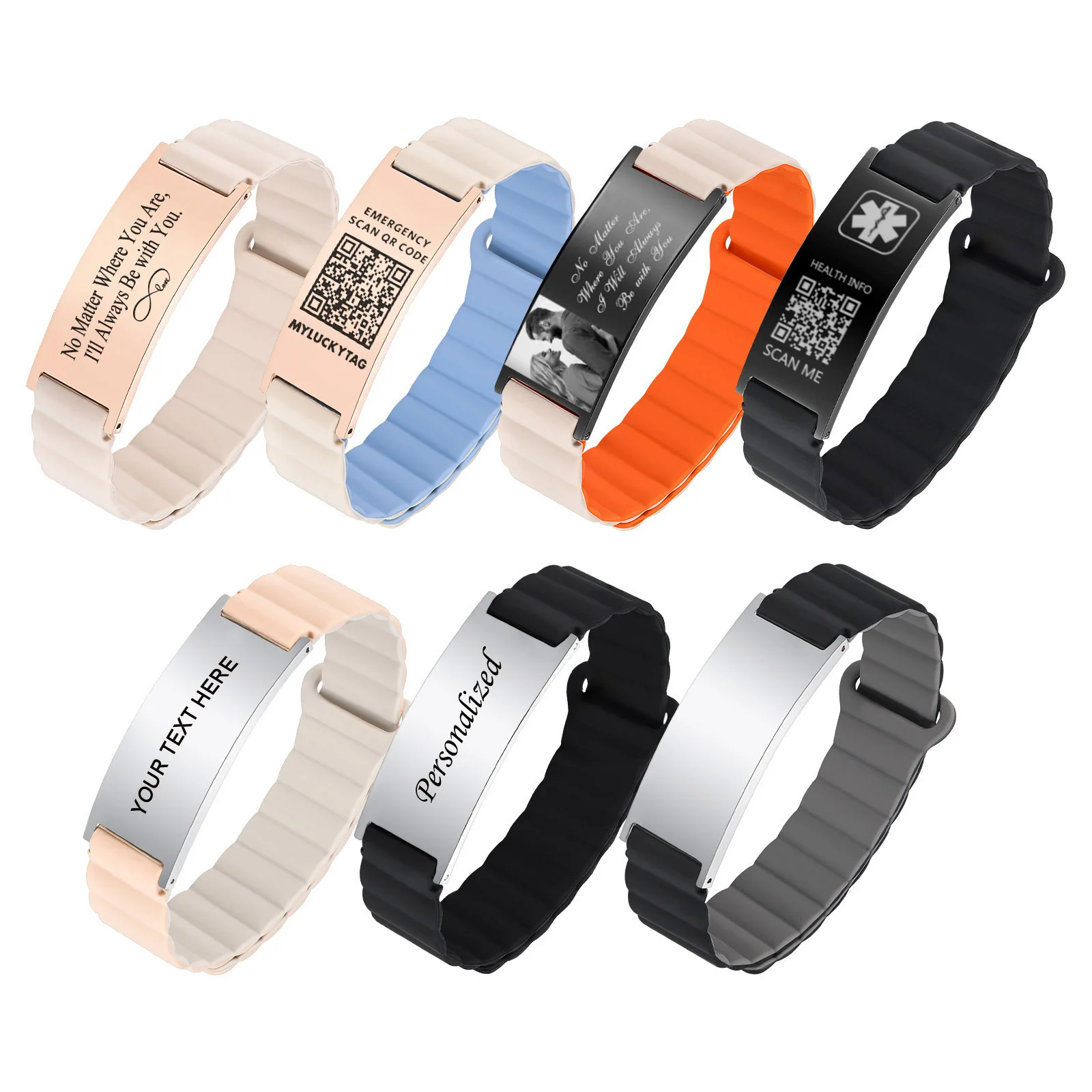 Personalized Medical Alert ID Bracelets for Men Women With QR Code, Customzied Picture Name Bracelets Silicone Wristband