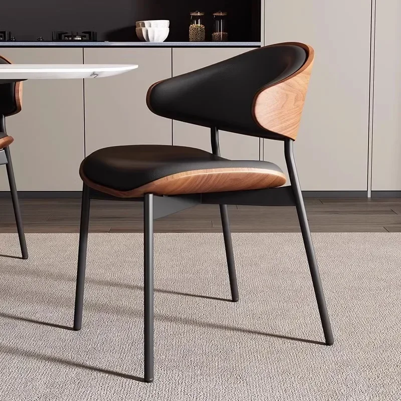 Set of 2 Or 1 Mid-Century Modern Genuine Leather Dining Chairs Black Walnut Bendwood Upholstered Kitchen Room Chairs.