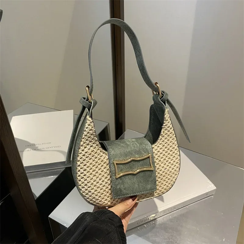 

Contrasting color saddle bag women's fashion retro underarm texture niche design versatile shoulder bag