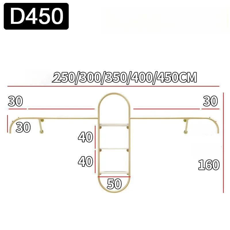 Wall-mounted clothing rack Clothing store gold display rack