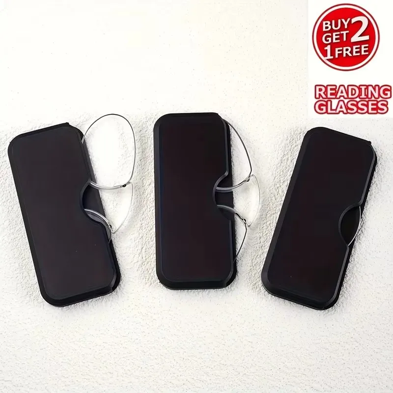 3pcs Nose Clip Reading Glasses, Stainless Steel Frame,  Lightweight, No-Lens Leg Design, Easy To Carry, Ideal For Cell Phone