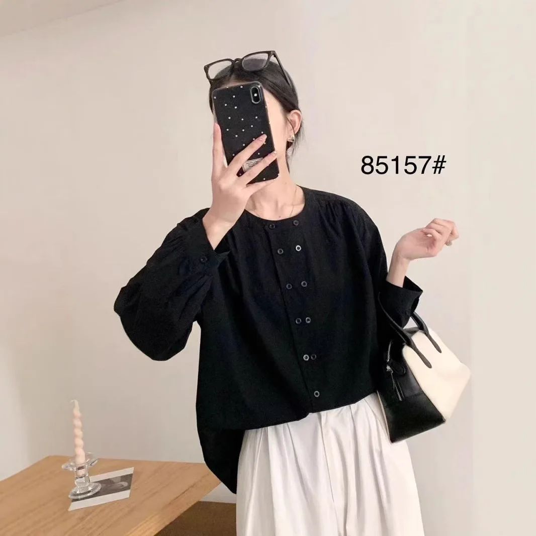 

2025 spring shirt women's loose casual Korean version long-sleeved shirt design college style shirt solid color top