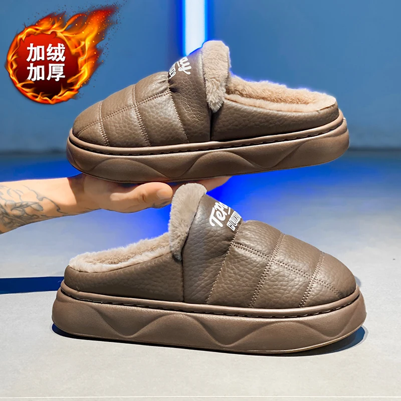 

Новые мужские разноцветные флисовые теплые хлопковые тапочки на толстой подошве с плоской подошвой для удобной осени и зимы Baotou