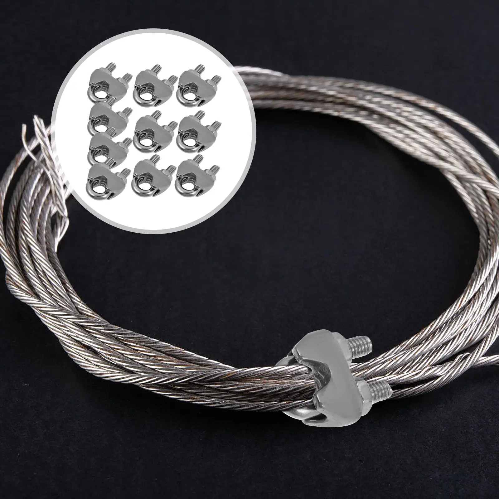 10 Pcs Rope Clips Stainless Steel 304 Rope Clips type Clamps for Fixing Cable Accessories Railing Hardware