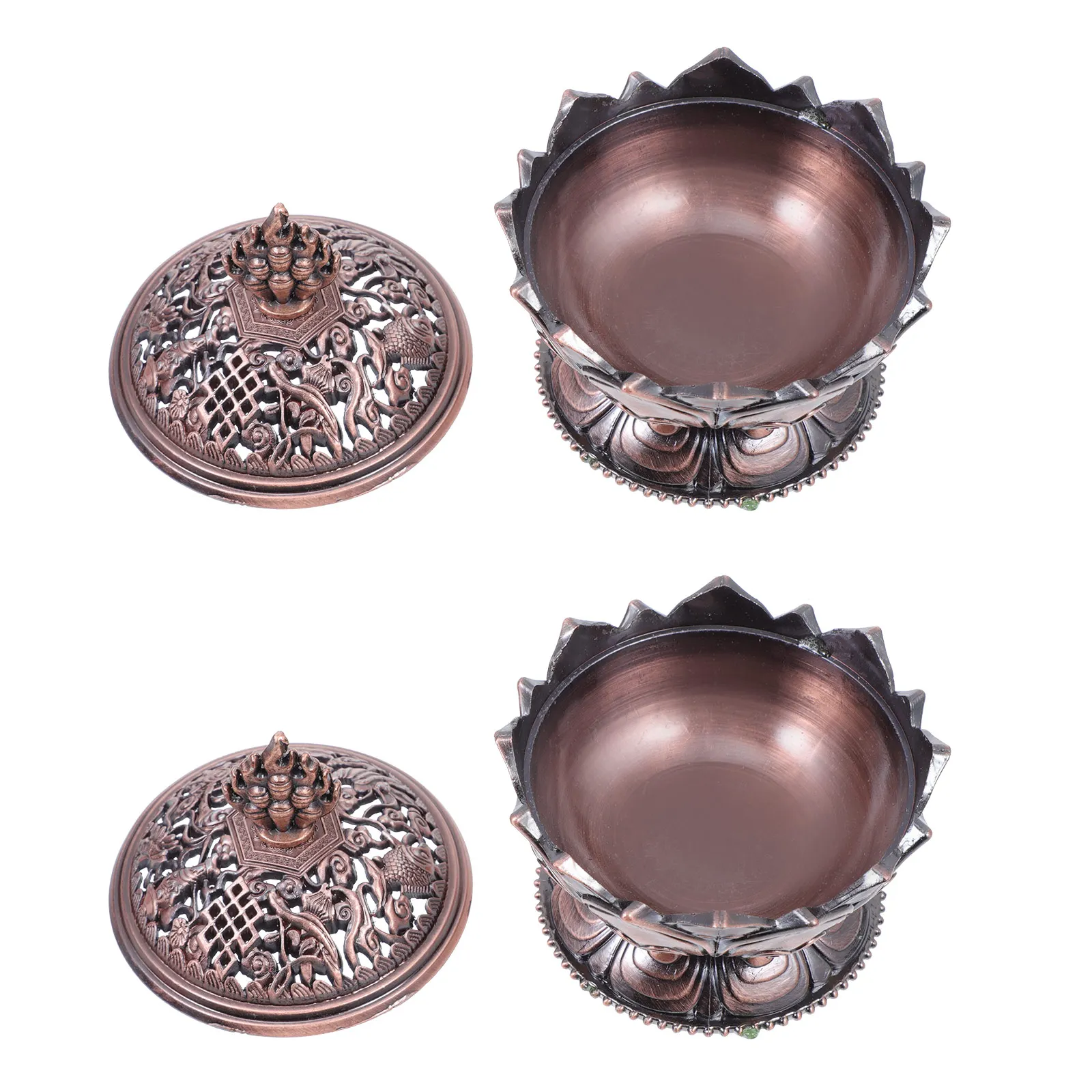 

2Pcs Zinc Alloy Incense Burner Lotus Shaped Stove nament Crafts Adornment Home Decor Aromatherapy Furnace Desktop Censer