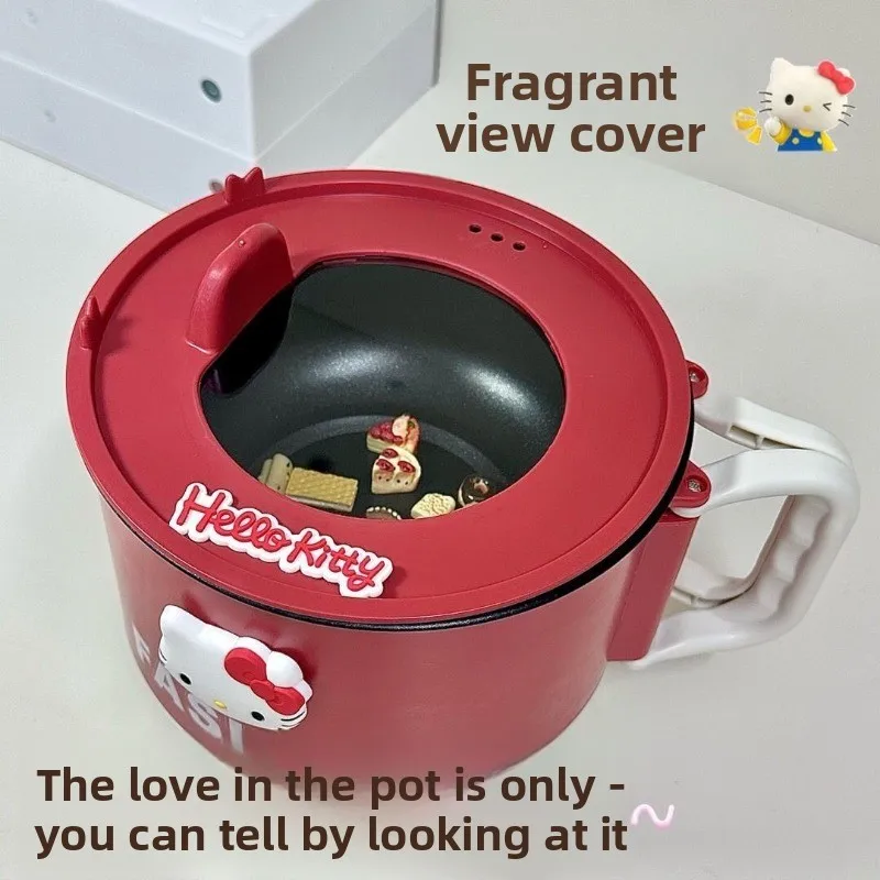 Cute cartoon Hello kitty dual-stage electric cooking pot Steaming and frying hot pot Multifunctional non-stick pot Holiday gift