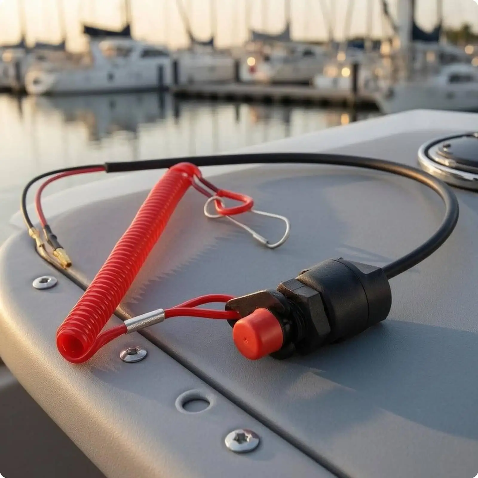 Interrupteur de sécurité pour moteur hors-bord avec cordon rouge et bouton d'arrêt pour circuit d'arrêt du moteur de bateau