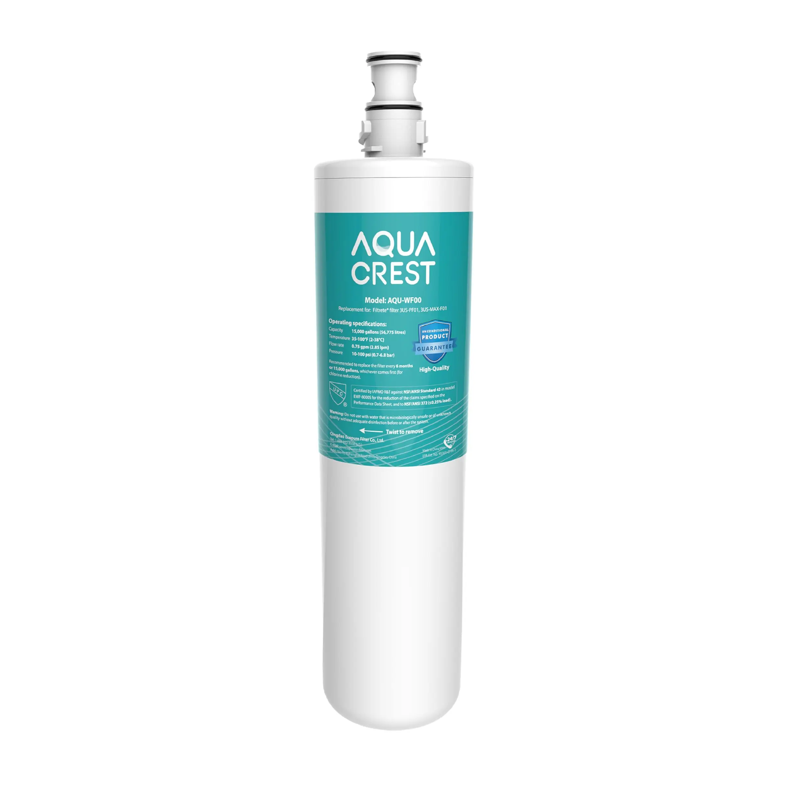 AQUA CREST 3US-PF01 Water Filter Replacement For Filtrete® 3US-PS01, Compatible with Filtrete® 3US-MAX-F01H, 3US-PF01H, HF20 HF25 HF27, Manitowoc K-00337, K-00338, Delta RP78702, NSF/ANSI 42