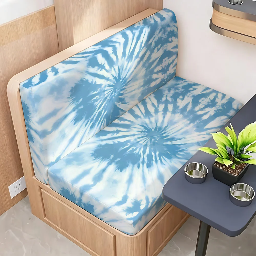 

2D FLAT RV Seat Covers, Tie-Dye Blue White Swirl Print Camper Sofa Cushion Covers, RV Sofa Protector, Elastic Fabric Easy Installation, Machine Washable Anti-Pet Scratch, Comfortable Fit Sofa Cover, Suitable for Double Sofas, Campers