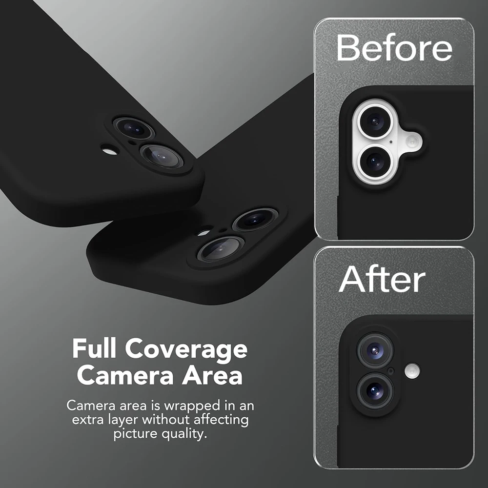 Black Shockproof Silicone TPU Phone Case For Iphone 11 12 13 14 15 16 Pro Max Mini X Xs XR 6 7 8 Plus Protective Lens Cover Case