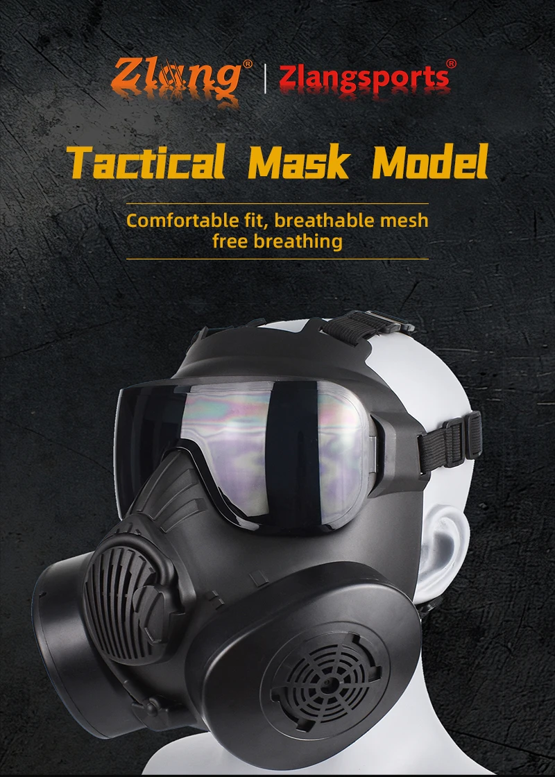 ZLang TPE Taktische Paintball Airsoft Vollgesichtsmaske mit Doppellüftern CS Cosplay Schutzmasken mit Selbstklebendem Kopfband – Detail 1