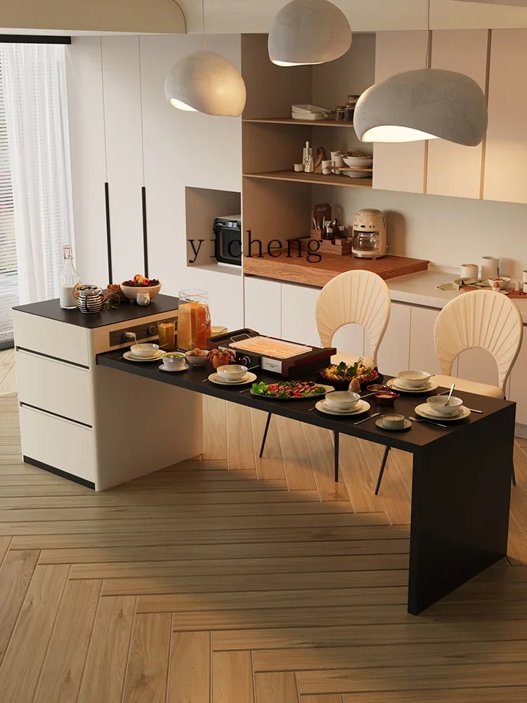 advanced rock slab island table integrated telescopic storage household small multi-functional workbench
