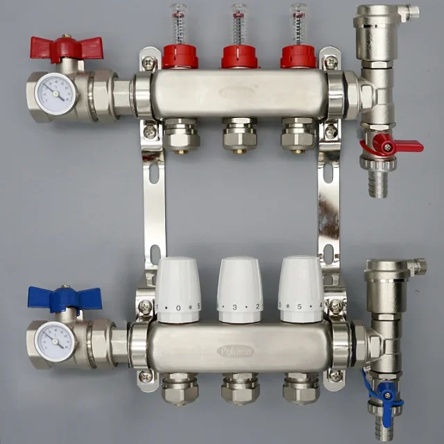 Stainless steel manifold for PEX barrier underfloor heating pipe