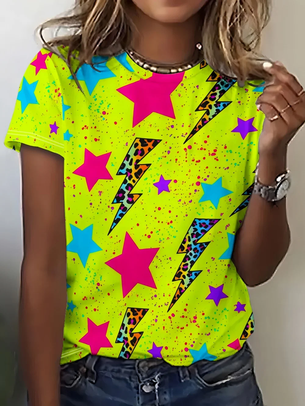 New Fashion Women's T-Shirt Star Graphics T-Shirts Short Sleeve O-Neck Streetwear 3D Print Casual Y2k Oversized Woman Clothing