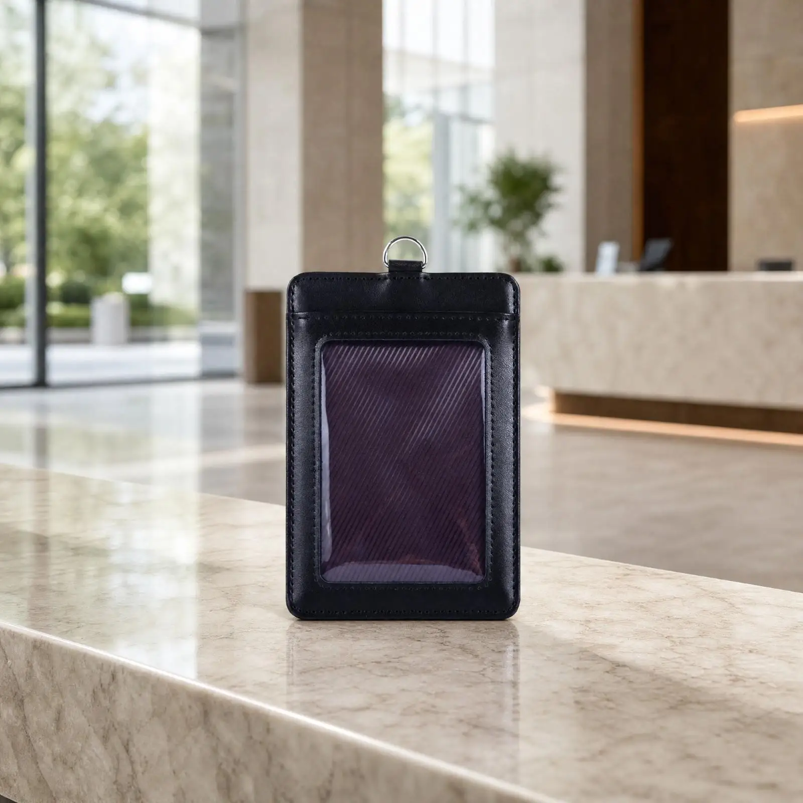 ID Card Holder for Work Badge with Metal Attachment Loop Stitched Edge Rounded Corner Credential Case