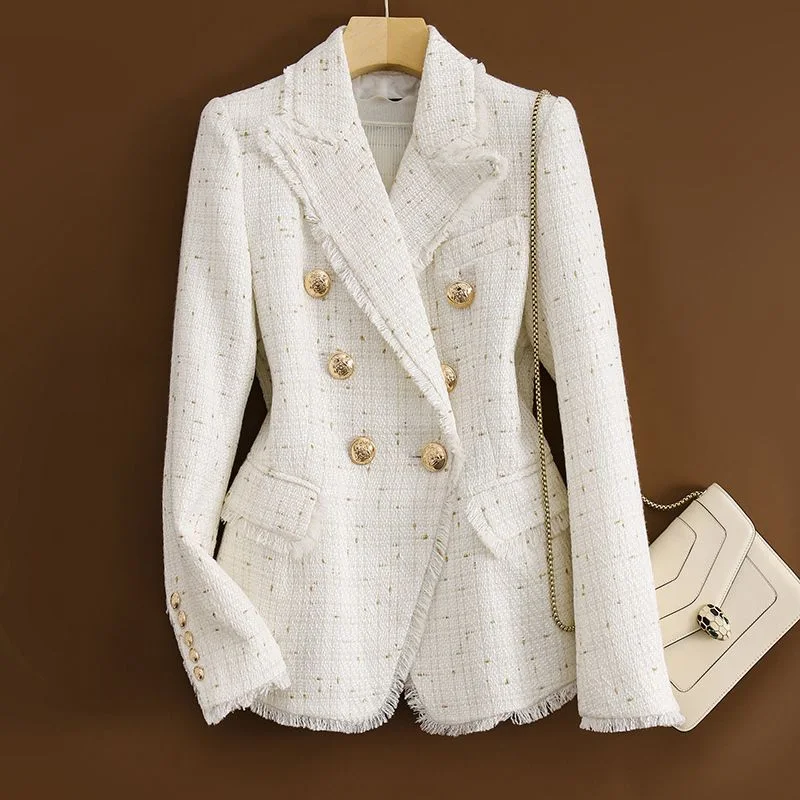 

Autumn Winter White Blazers Women 2023 Fashion Office Ladies Long Sleeve Lapel Solid Jacket Women Chic Vintage Burr Slim Coats