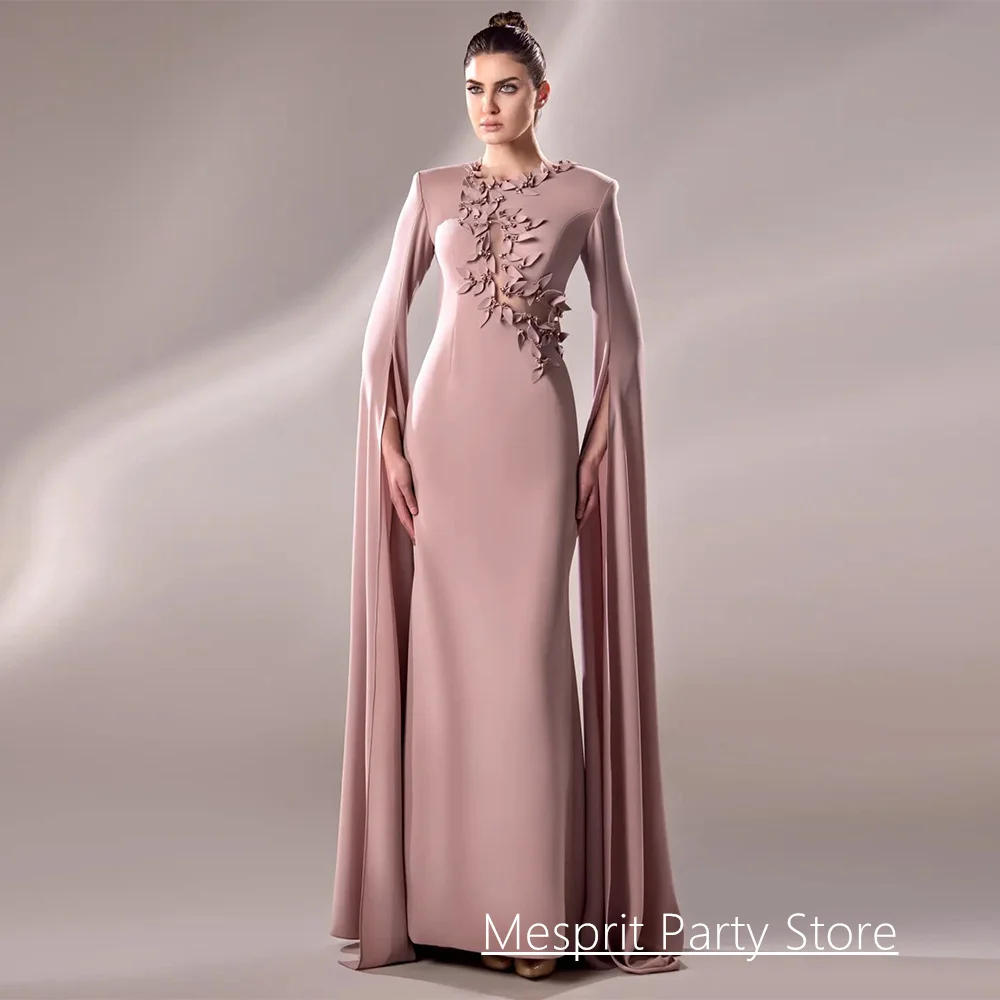 فستان حورية البحر مخصص للحفلات الراقصة أنيق برقبة دائرية وأكمام طويلة وأوراق دانتيل سويب تراين ثوب مسائي رسمي رداء السهرة