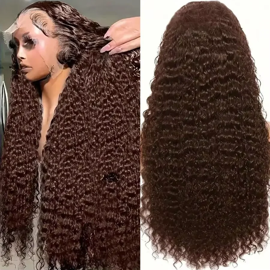 

30-дюймовые шоколадно-коричневые человеческие волосы Парики 13x6 HD Кружева Глубокая волна Парики фронта шнурка Человеческие волосы Вьющиеся человеческие волосы Коричневый парик Предварительно выщипанные