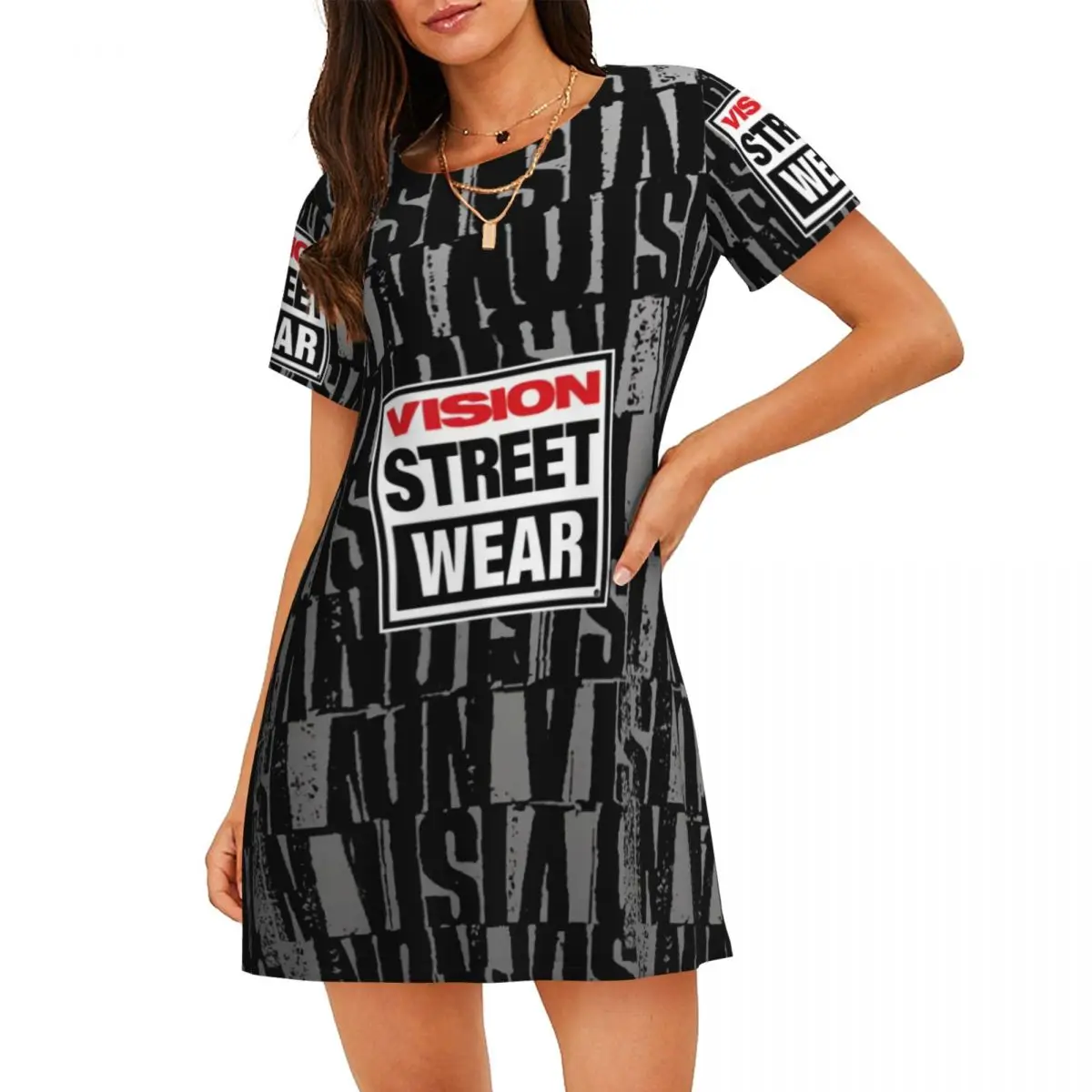 

Custom Cool Vision Street Wear Women Nightgown Sleepwear Short Sleeves For Vacations Travels Sleepshirts Women's Pajamas