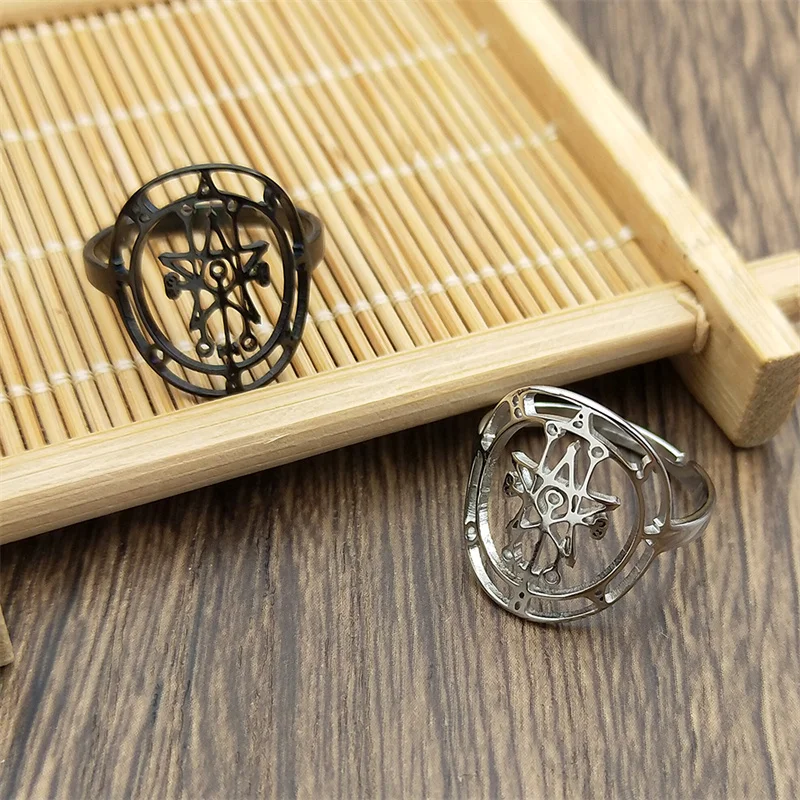 Astaroth Demon Zegel Sleutel Van Solomon Satan Ring Voor Vrouwen Mannen Rvs Black Color Holle Baphomet Verstelbare Ringen Sieraden