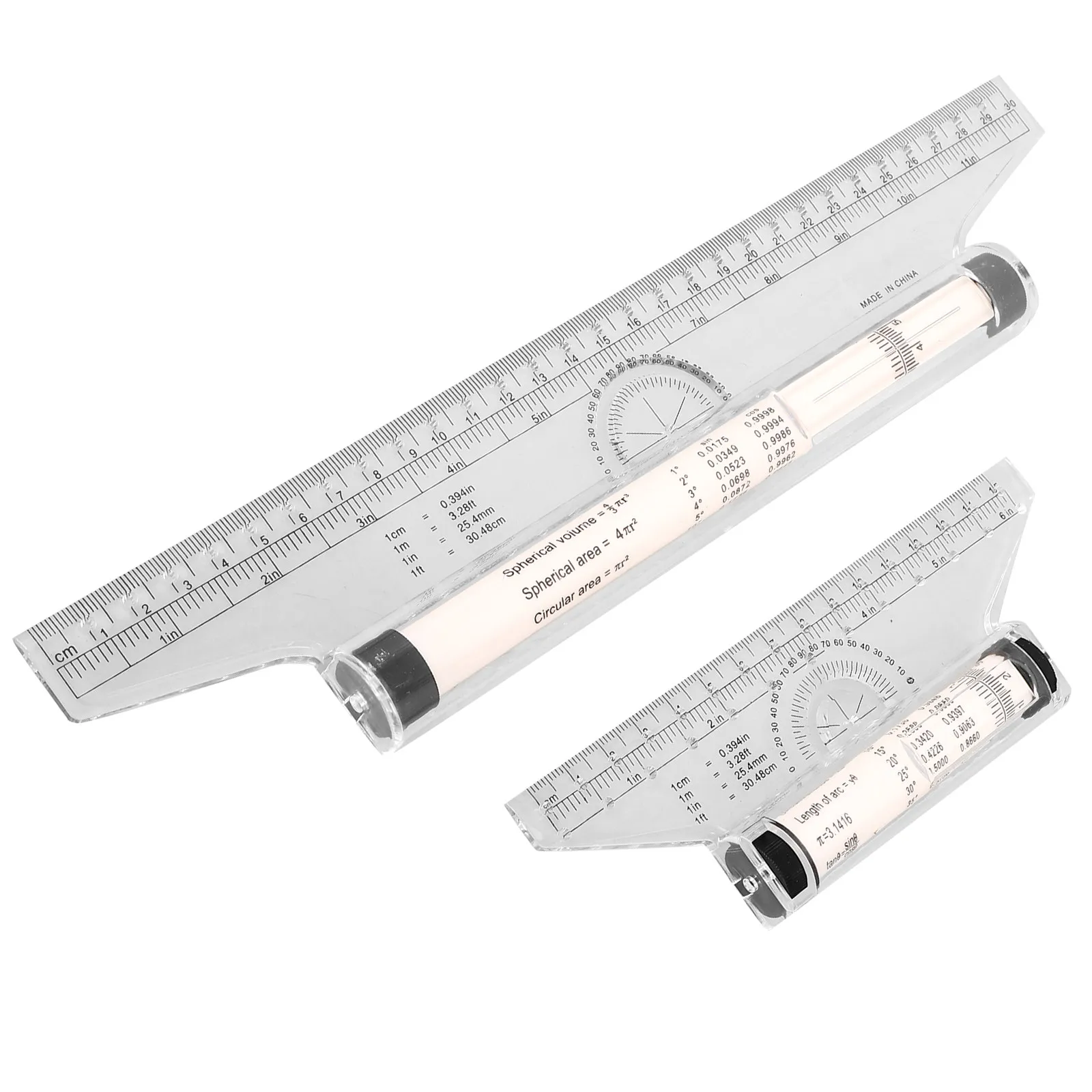 2Pcs Drawing Design Ruler Plastic Multi-Purpose Rolling Ruler for Engineers Students Designers Horizontal Vertical Lines Angles