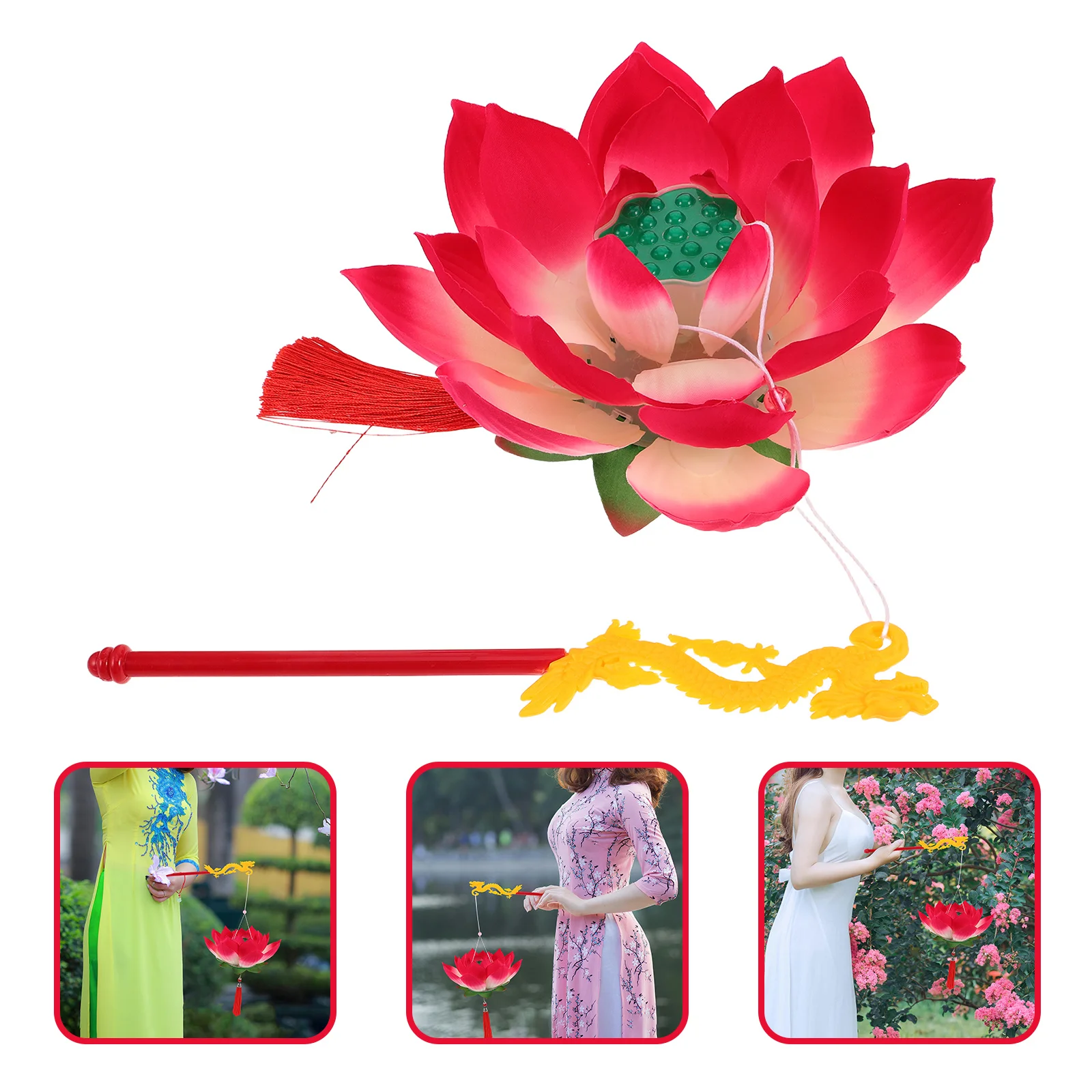 

Handmade Lotus Flower Lantern Handheld for Mid Autumn Festival Chinese New Year DIY Decoration Outdoor Glowing Lantern