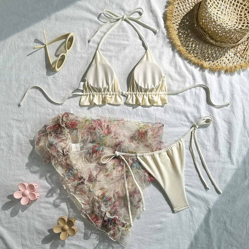 Set Bikini Seksi 3 Potong 2026, Baju Renang Wanita, Pakaian Renang Tiga Potong, Pakaian Pantai, Baju Mandi, Bikini Brasil, Pakaian Kolam Renang