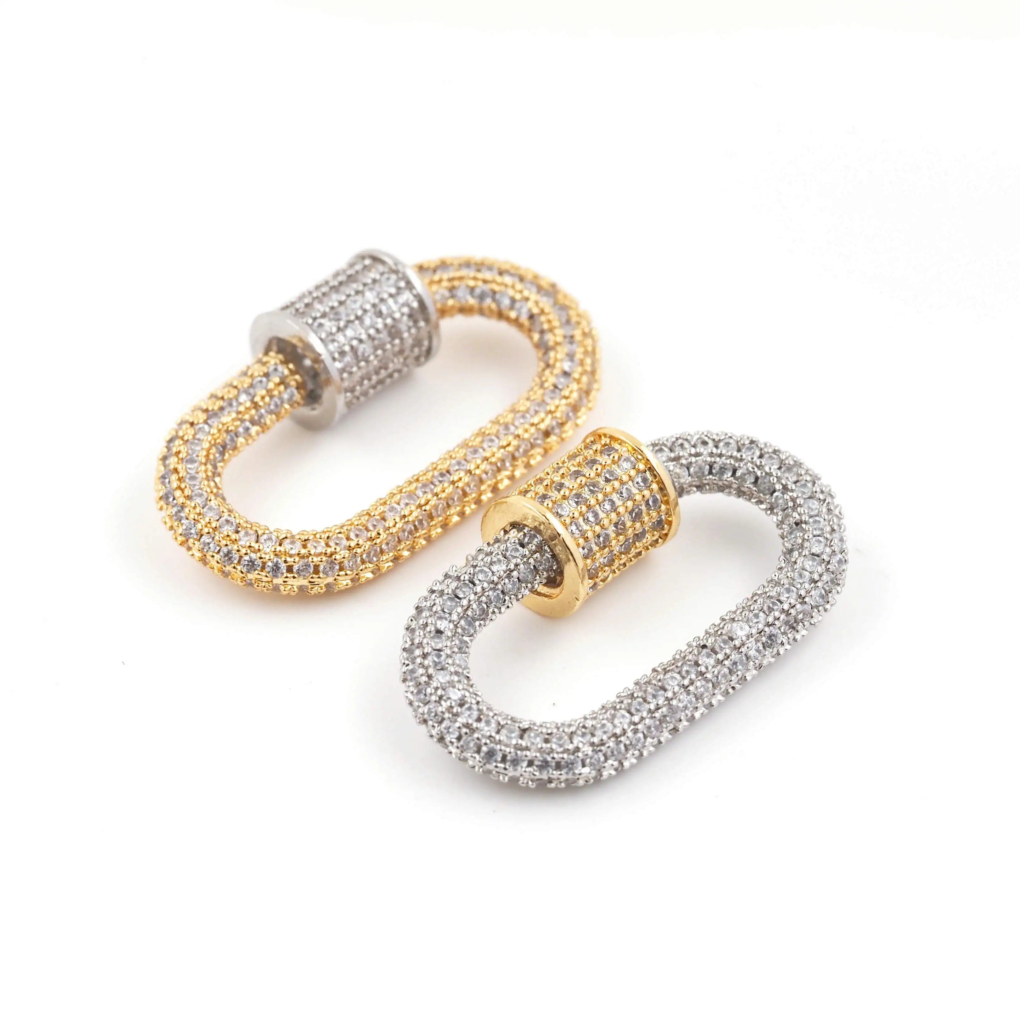 Luxury Carabiner Clasp Charms Jewelry Accessories, Brass Pave Zircon Climbing Button Pendant Necklace Bracelet Connector Jewelry