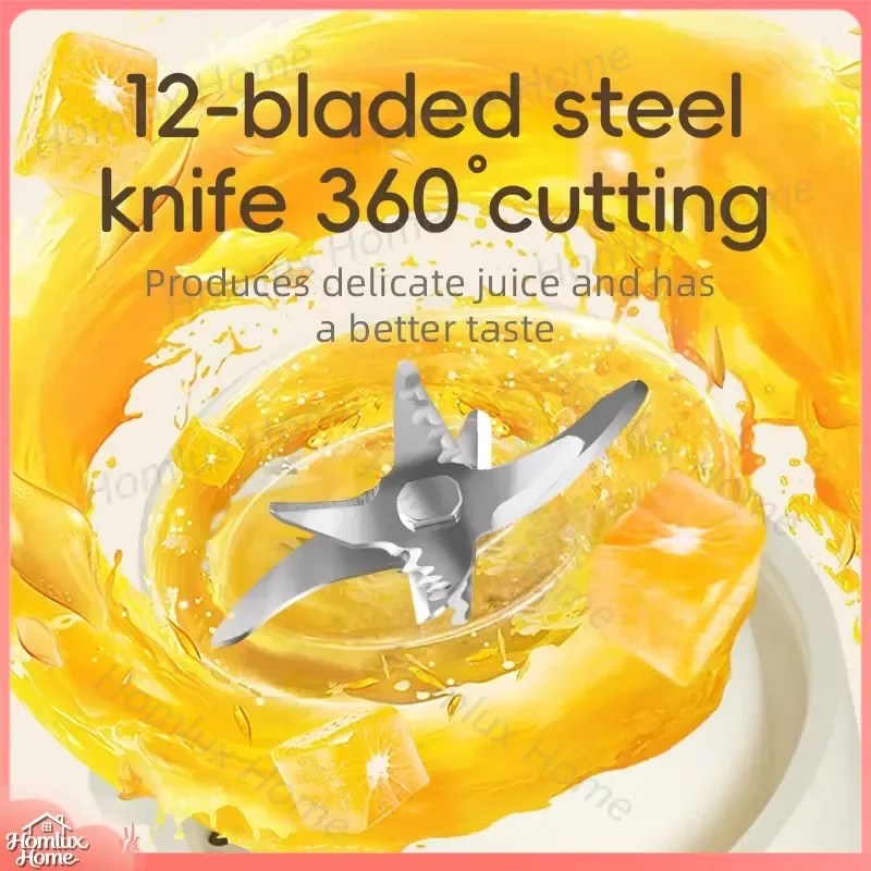 450ml Portable Blender Mini Juicer 12 Blades USB Rechargeable Fruit Vegetable Smoothie Maker Mixer for Home Travel
