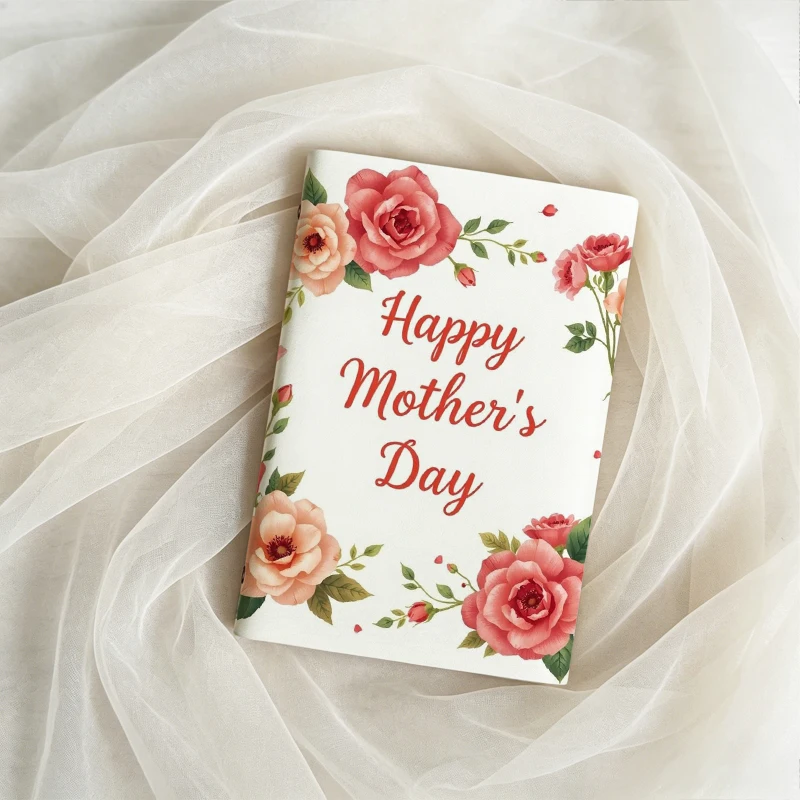 Happy Mother's Day Rose Flower Photo Album PU Leather Scrapbook, Mother Birthday Gift Family Memory Picture Souvenir Album For M