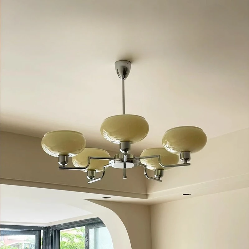 التصميم الفرنسي خمر باوهاوس الثريات LED E27 الحديد الفن كريم الرياح الزجاج قلادة ضوء غرفة المعيشة مطعم غرفة نوم الاستوديو #4