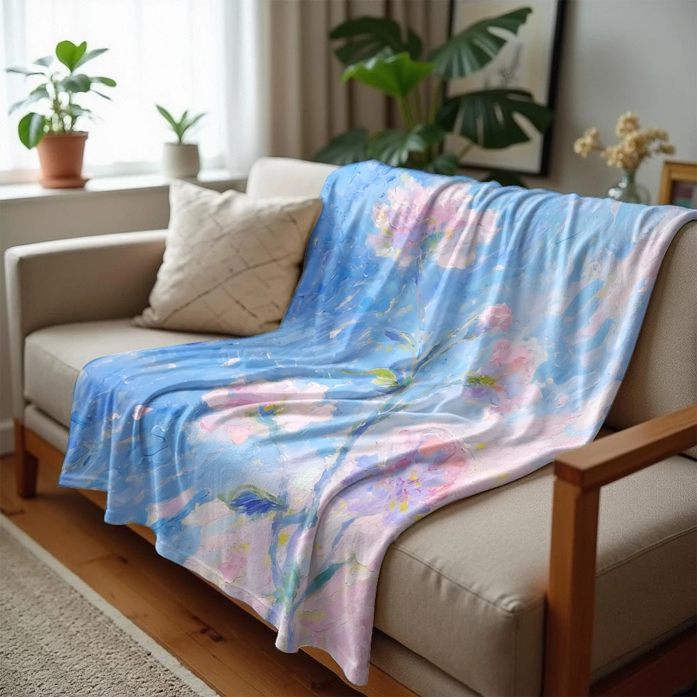 Impressionist Floral Lightweight Microfiber Soft Christmas Fleece Blanket Warm Cozy Throw for Bed Sofa Office Travel All Season