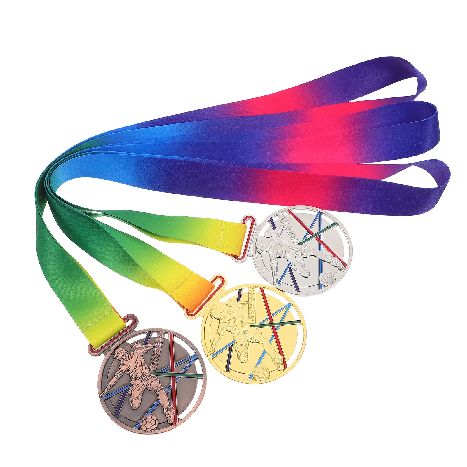 

3Pcs Football Award Medals Gold Silver Bronze Durable Metal Soccer Medals Ribbon for Kids Teens Competitions Tournaments