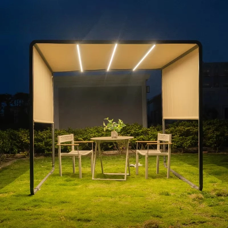Any Size Custom Outdoor Sun Tracking Aluminum Bioclimatic Pergola Waterproof Fabric Sun Shade Sail With Curtains