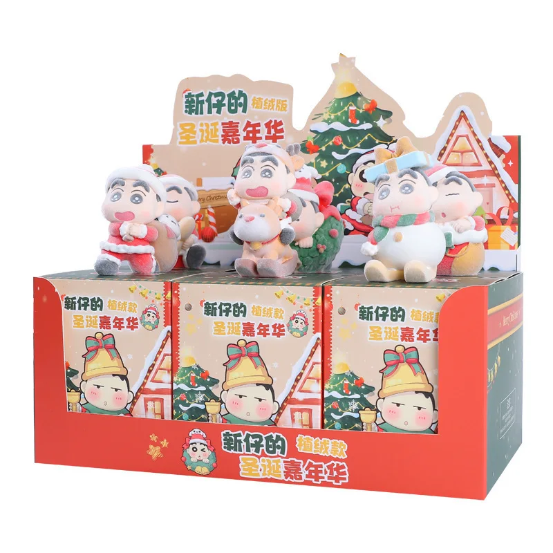 

6 шт. флокирующийся карандаш Шин Чан Рождественская глухая коробка Кукла Украшение рабочего стола Рождественская загадочная коробка Подарок Оптовая продажа Аниме Фигурка Игрушка