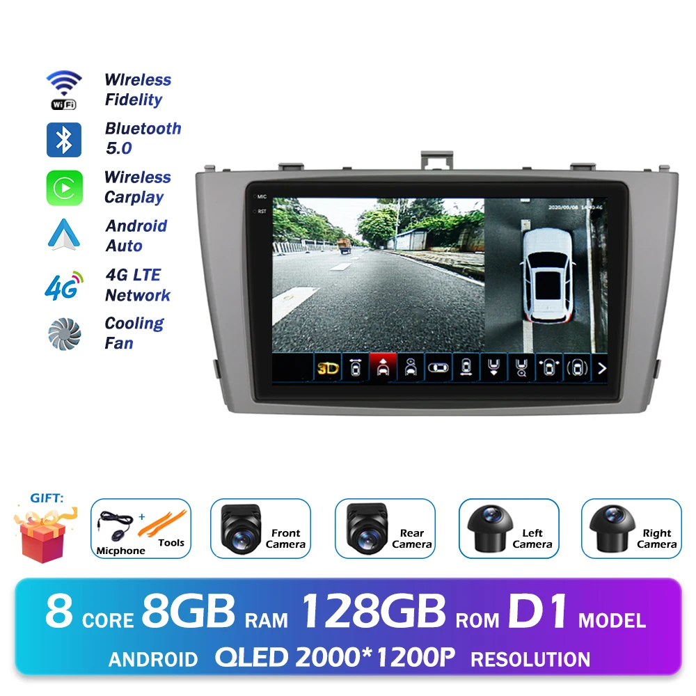 Android 16 QLED 2000*1200 P Voor Toyota Avensis T27 2008-2015 GPS Navigatie Multimedia Speler Auto draadloze CarPlay WIFI 4G