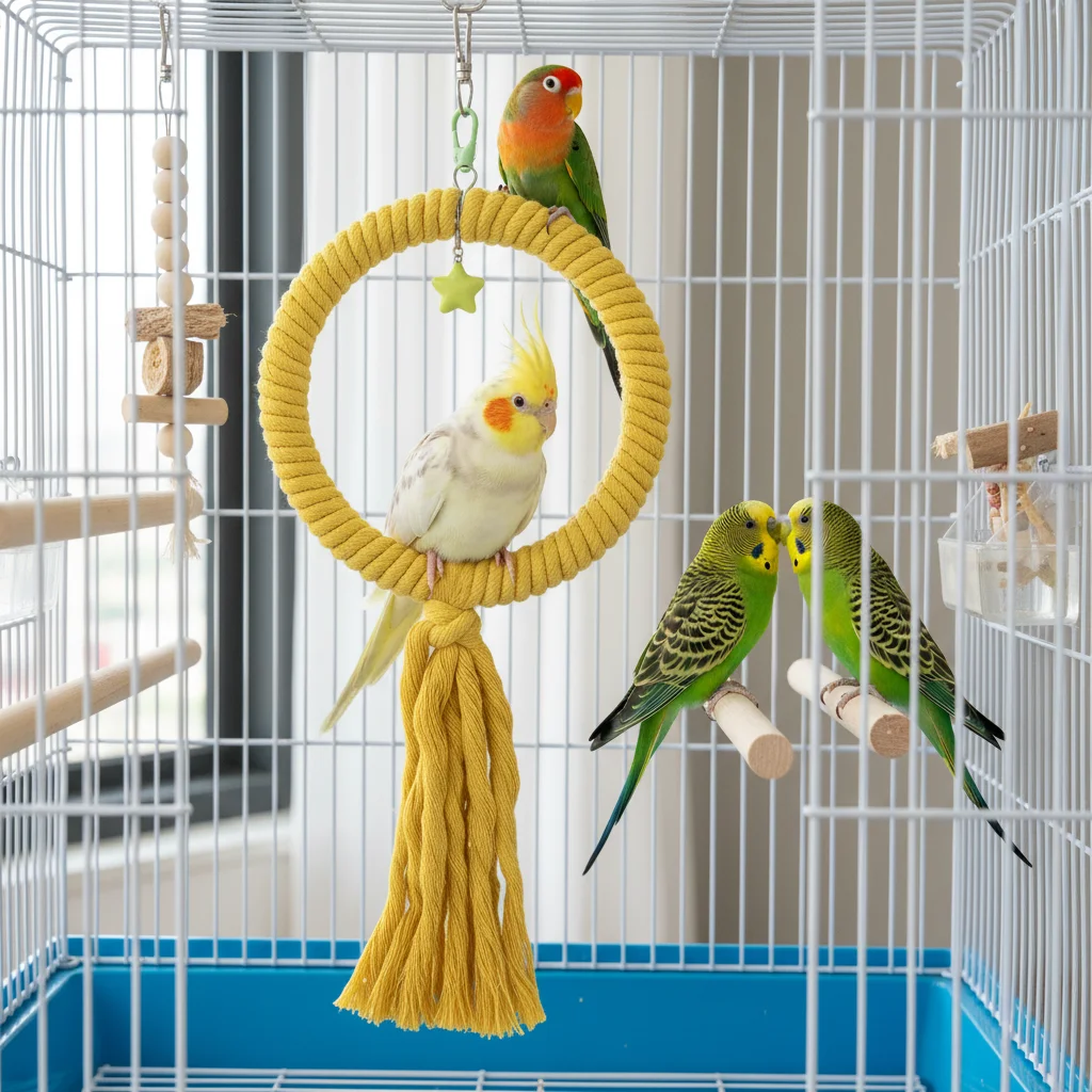Cotton Rope Bird Swing Toy with Perch Bed Hammock for Cockatiel Budgie Parakeet Cage Accessories Playthhing Enrichment Activity view 4