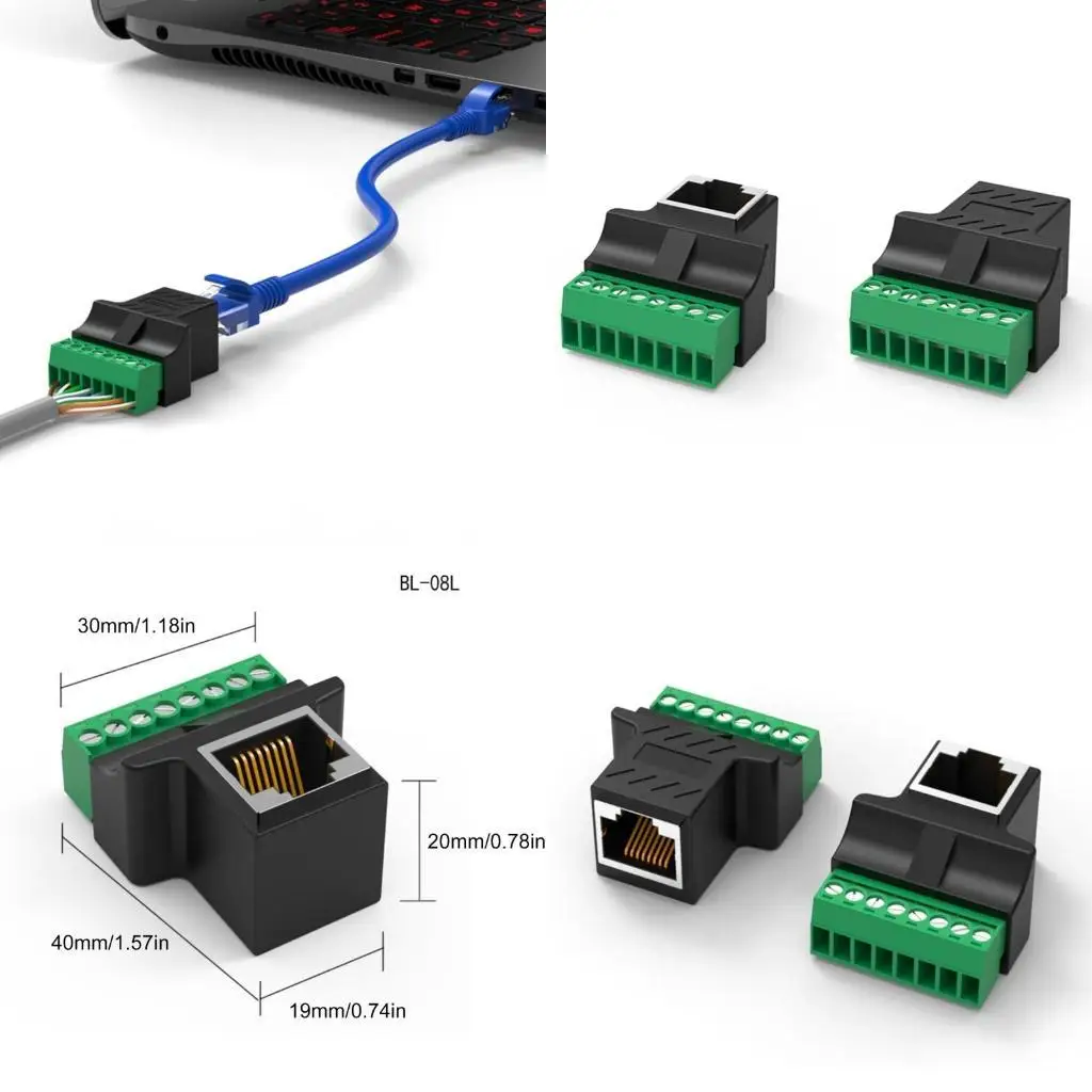 

R53C RJ45 to 8 Pin Screw Term Block Terminal Connector RJ45 Female 8P8C to 8 Pin Terminal for Cat7 Cat6 Cat5 Cat5e Extender