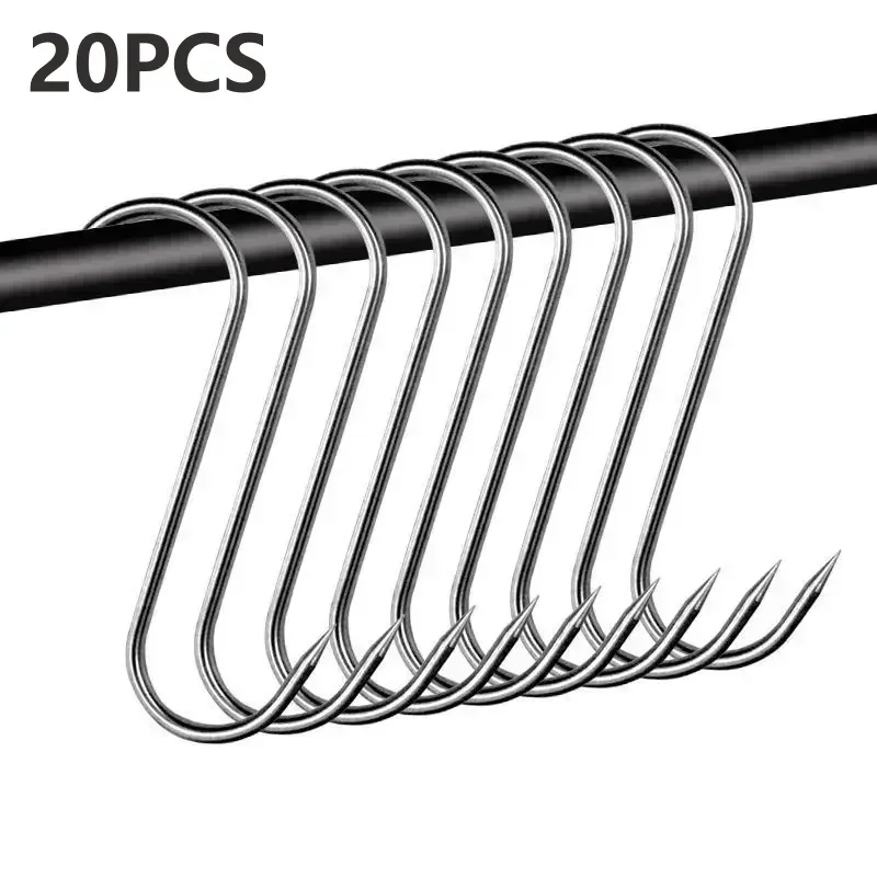 Bacon Roast Duck Pork Stainless Steel S Hooks with Sharp Tip Utensil Meat Clothes Hanging Hooks for Butcher Shop Kitchen Baking