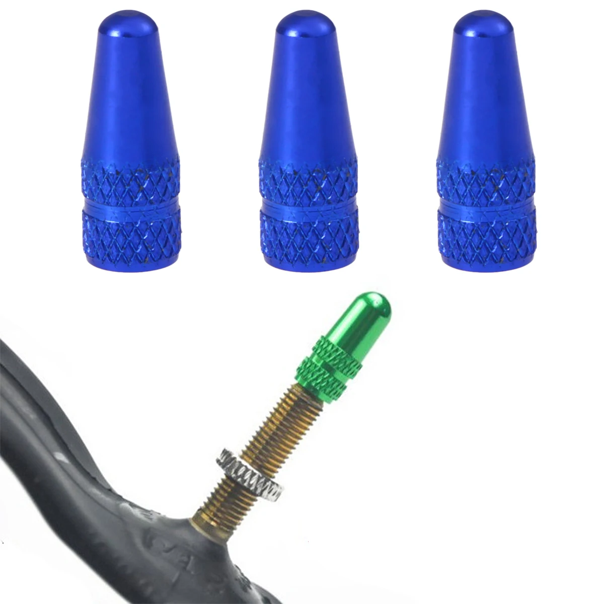 

6 pcs Aluminum Alloy Bike Tire Caps Dust Covers For Road Bicycle Anti Rust Sealing Caps Blue Color Decoration