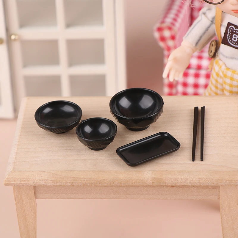 1/12 Dollhouse Simulation Bowl Chopsticks Dish Kits Dollhouse Miniature Kitchen Tableware Decoration Dolls House Accessories