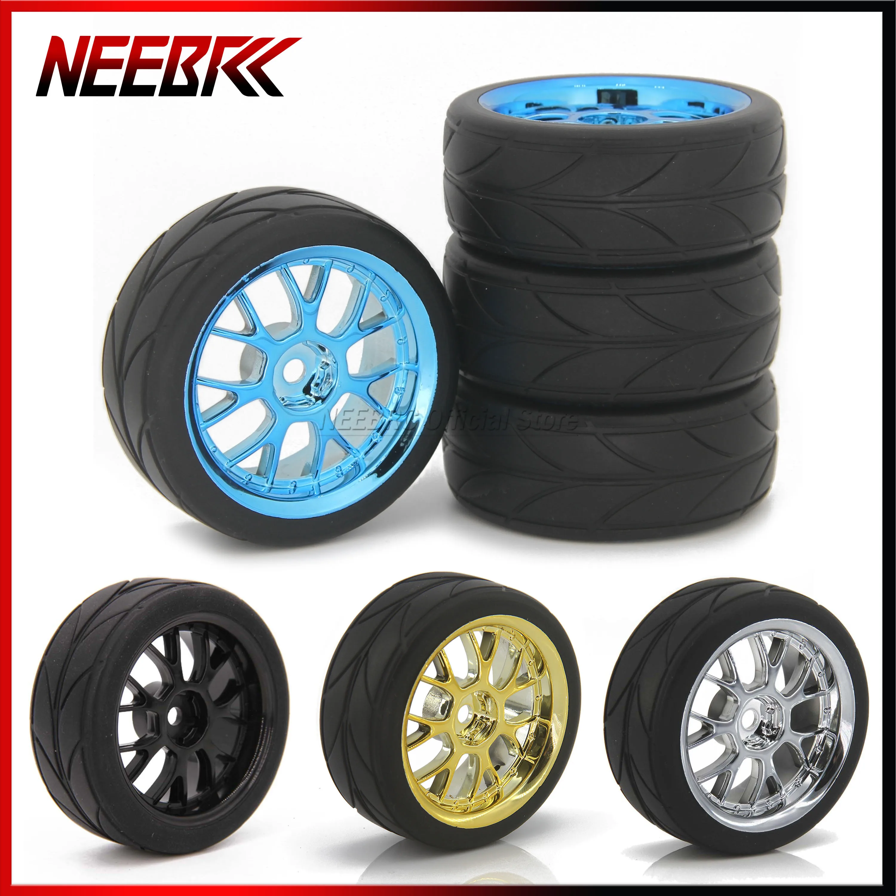 

4PCS NEEBRC 65mm 1.9in On Road Rubber Tyre Hard Plastic Wheel Rim Tire Hub Hex for 1/10 RC Racing Car HSP 144001 94123 94122 CS